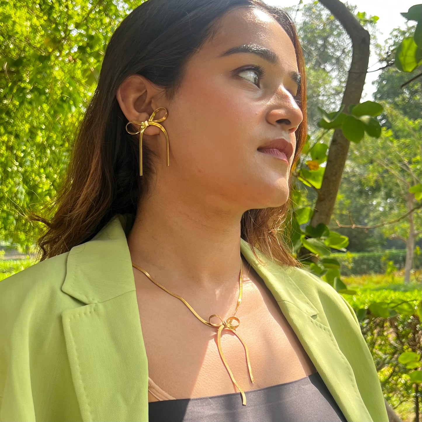 Zenvy Bow Elegance Combo: Bow Earning, Bow Bracelet And Bow Necklace Combo