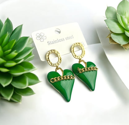 Emerald Enchantment Heart Earrings by Zenvy