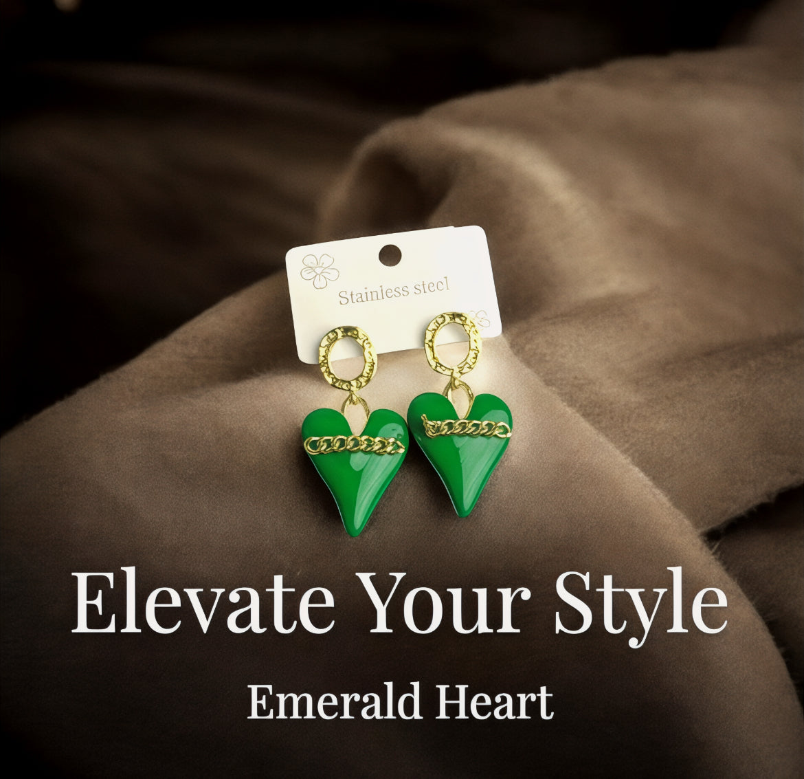 Emerald Enchantment Heart Earrings by Zenvy
