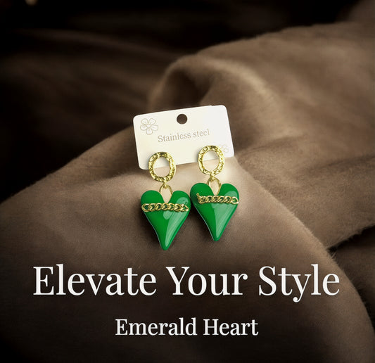 Emerald Enchantment Heart Earrings by Zenvy